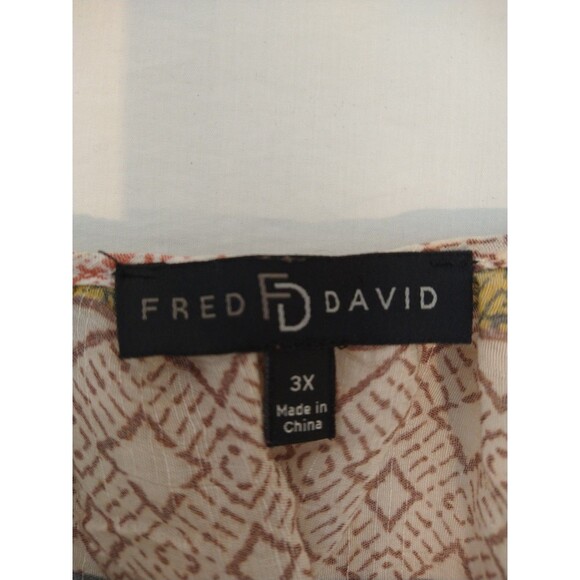 Fred David blouse plus size 3X sheer tie-neck geometric stripe long sleeve top - Picture 3 of 11